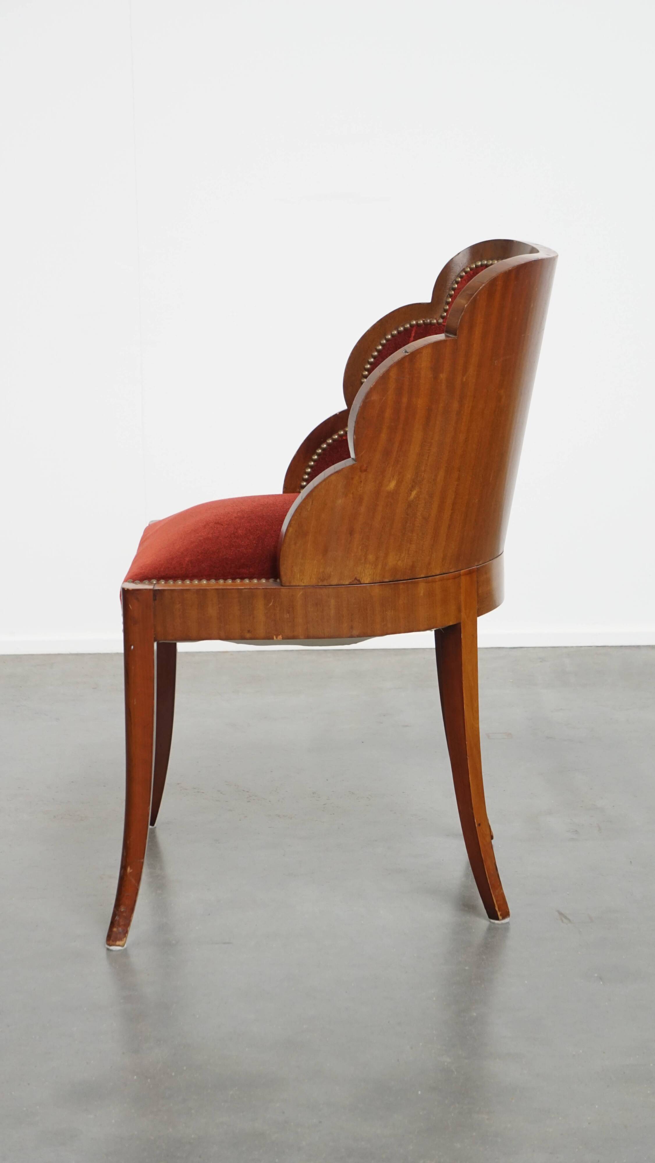 Art Deco “clouds” dining room/side chair with luxurious red upholstery