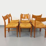 Set of 6 vintage teak Danish rope chairs Gessef Consorzio Sedie Friuli
