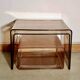 Vintage pull-out coffee tables in smoked plexiglass