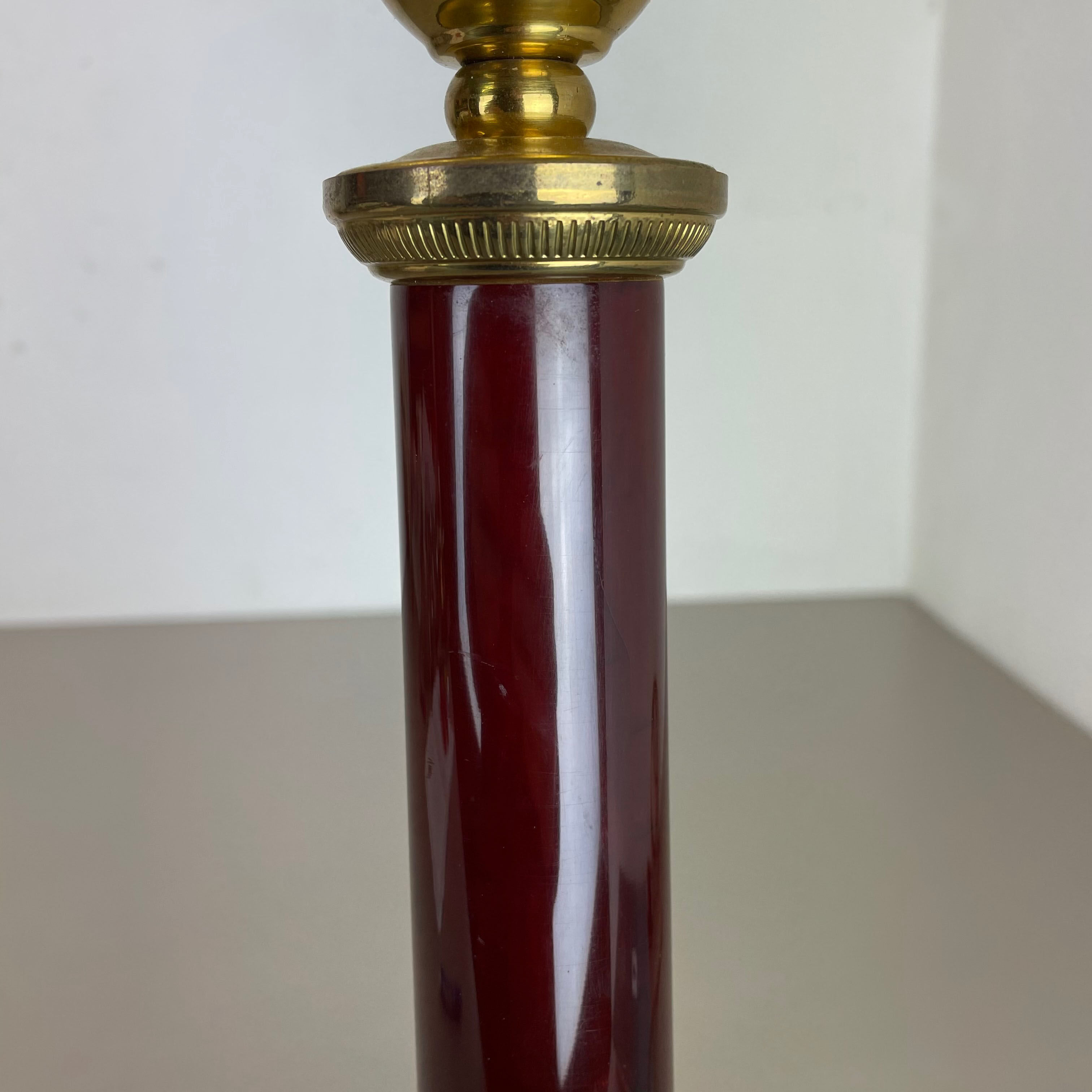 Rare Modernist Red Catalina and Brass Tube Table Light, Italy, 1960s