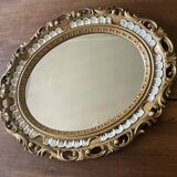 Miroir ovale résine dorée kitsch des années 70
