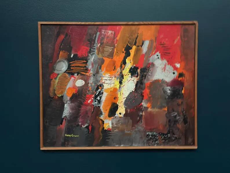 Original Swedish Oil on Panel – “Composition” by Kulo Green (1913–1972) – Signed – Vintage & Framed
