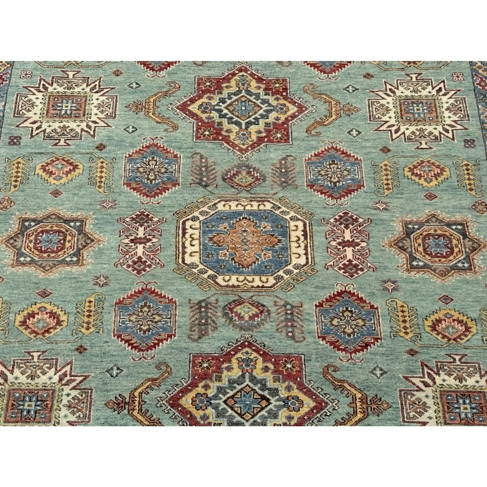 Contemporary Handmade Wool Area Rug, Turquoise Geometric Pattern Carpet for Living Room