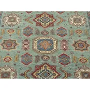 Contemporary Handmade Wool Area Rug, Turquoise Geometric Pattern Carpet for Living Room