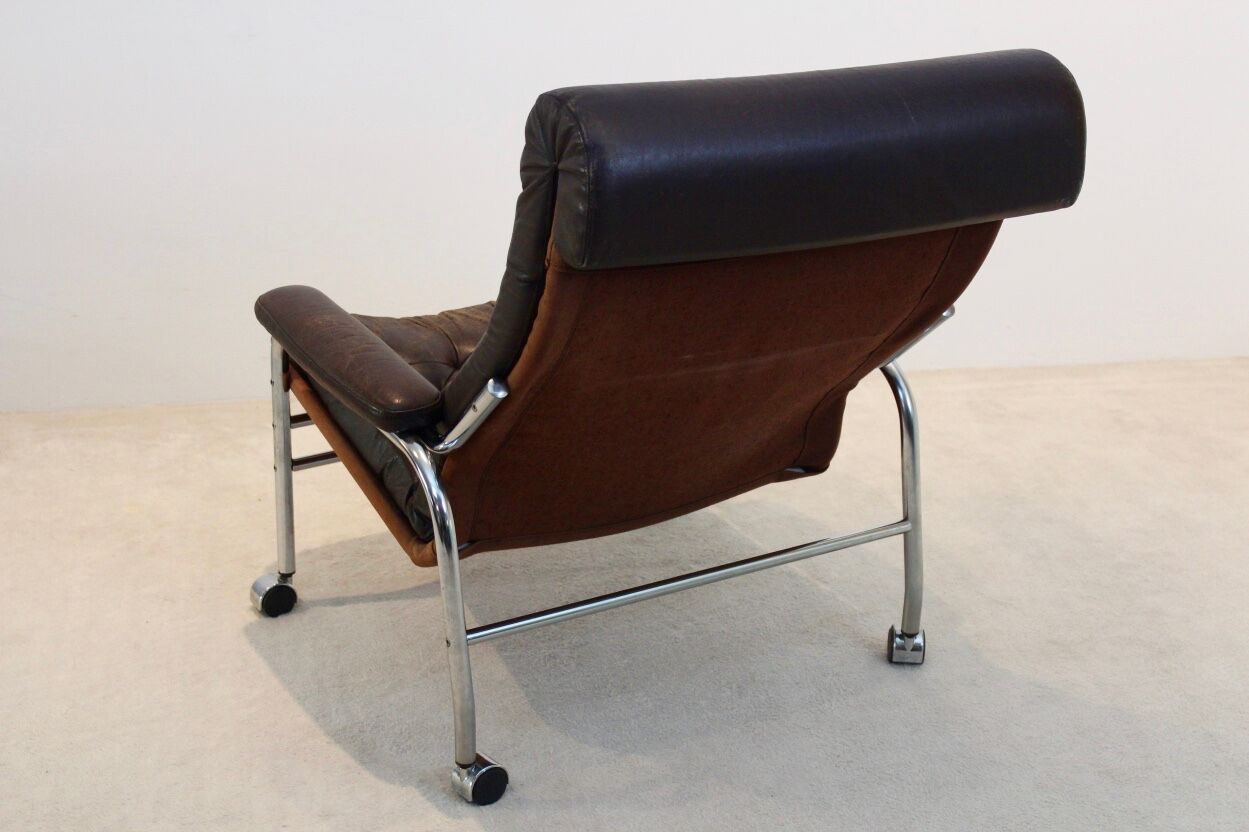 Paire de fauteuils 'bore' en cuir Noboru Nakamura avec pouf, années 1970