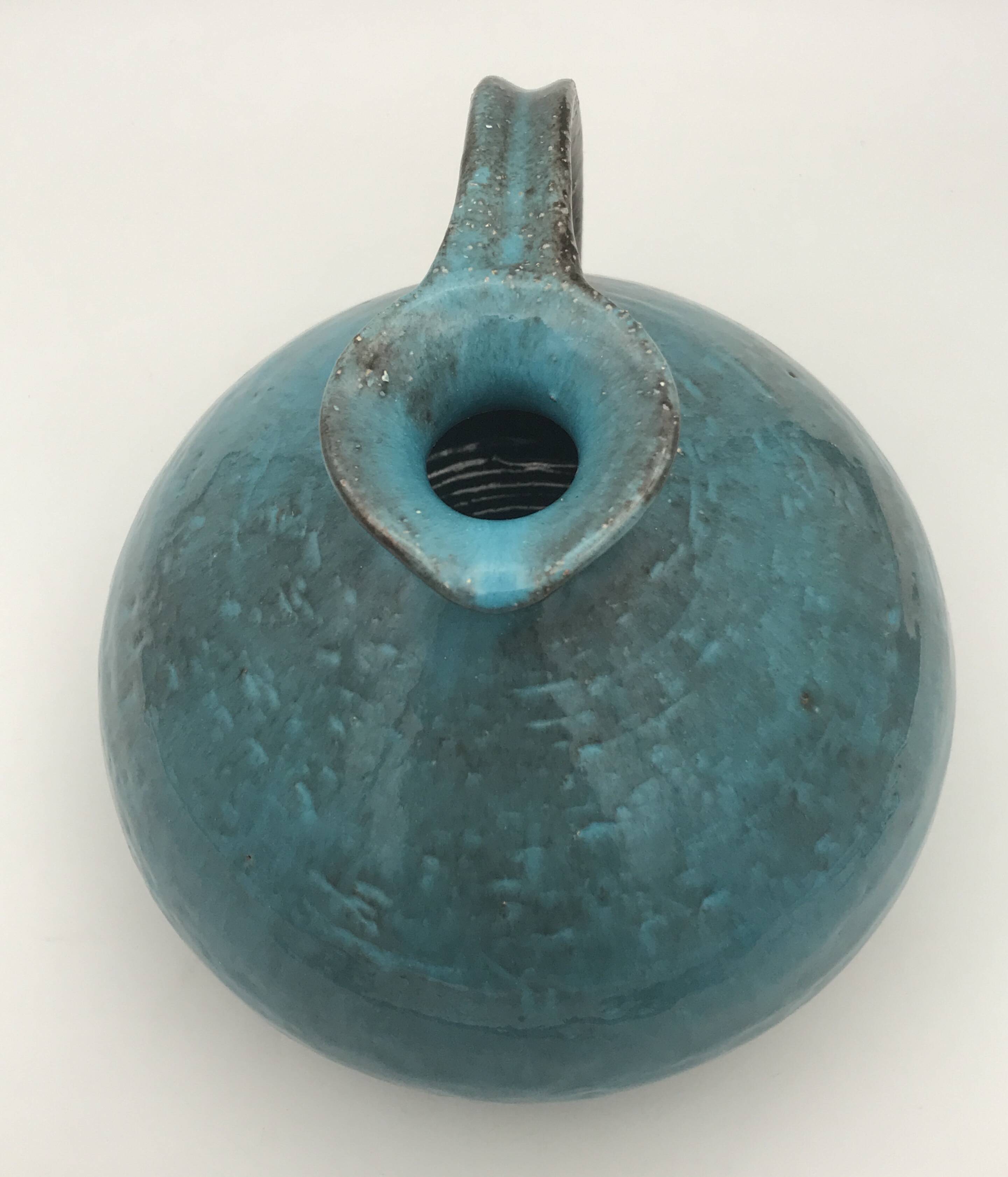 Ball-shaped vase in blue enamelled stoneware by Gérard HOFFMANN