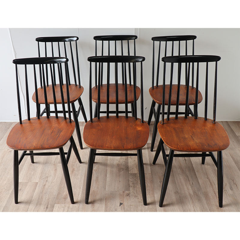 Series of 6 vintage wooden chairs circa 1960