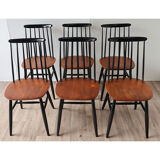 Series of 6 vintage wooden chairs circa 1960