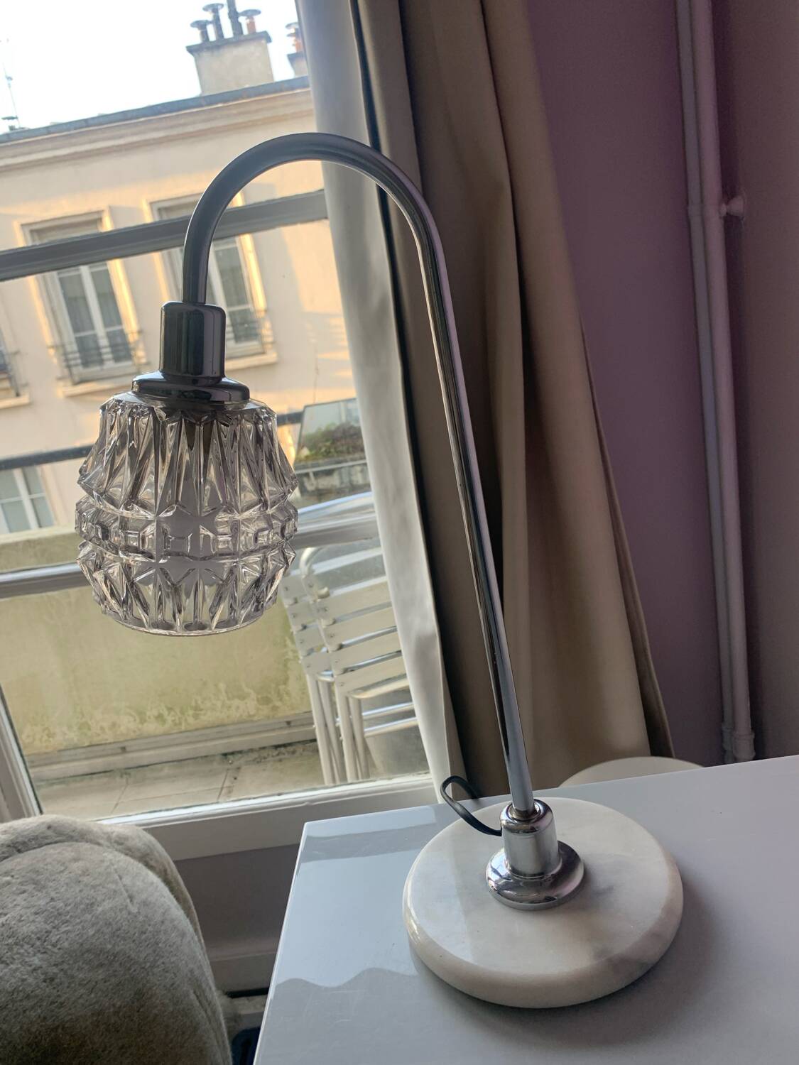 Vintage 70s chrome and marble lamp