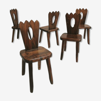 Suite de 5 chaises en orme massif, 1950