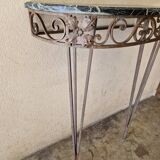 Half moon console - Wrought iron and green marble top - Design 1940