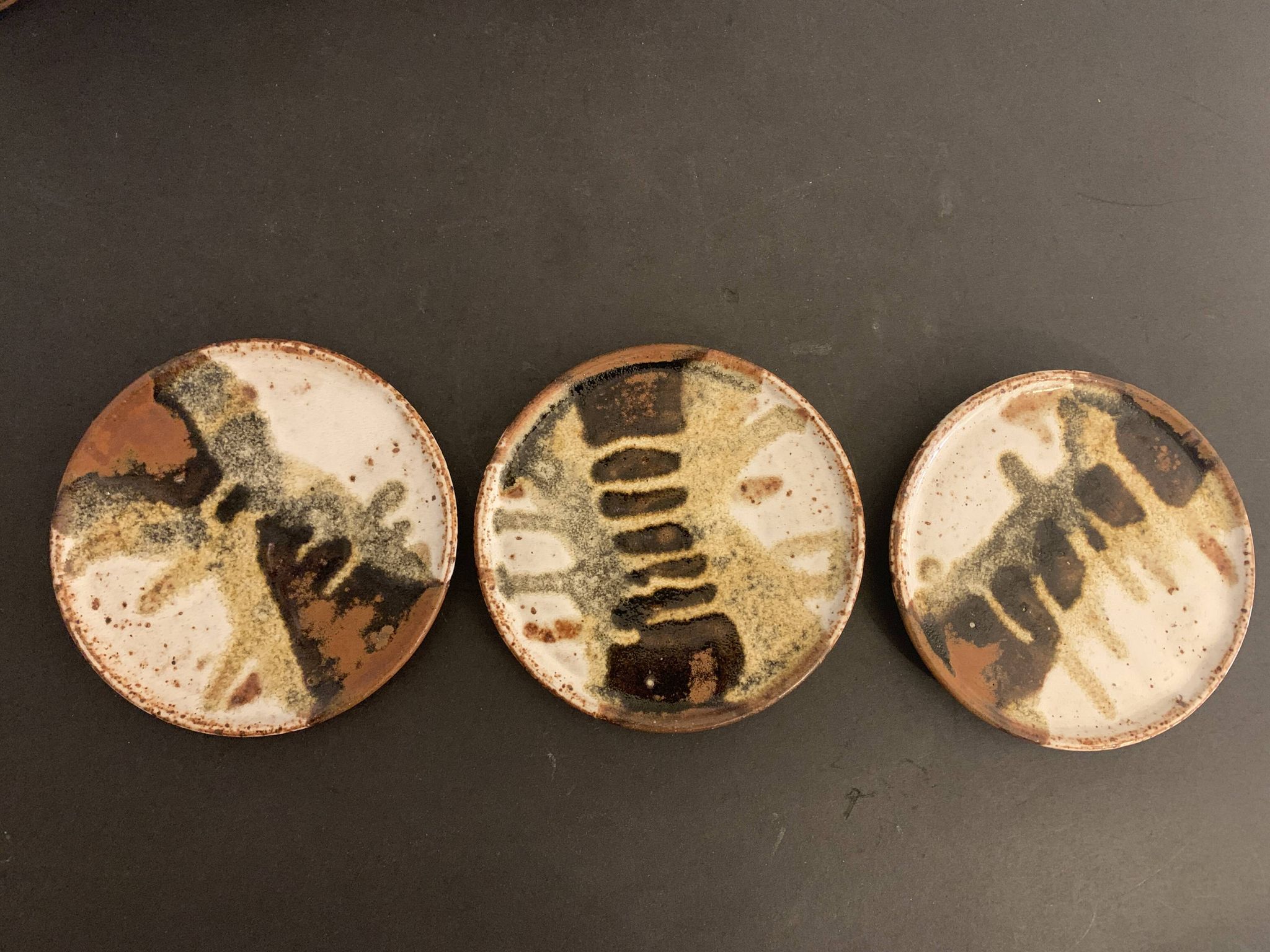 Set of 3 Danish Waldorff cups and 3 saucers in glazed stoneware