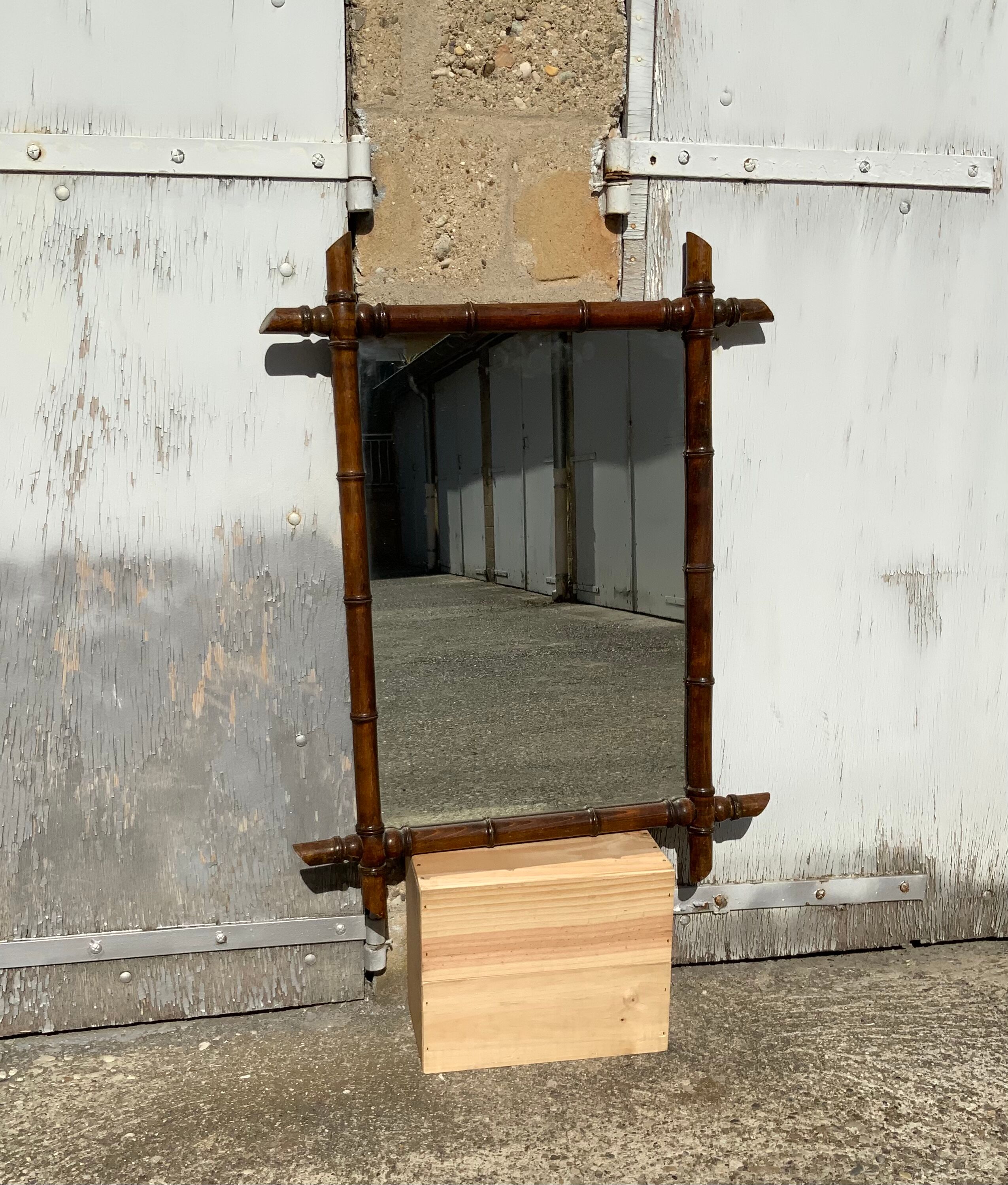 Antique wooden mirror vintage bamboo style large format XL