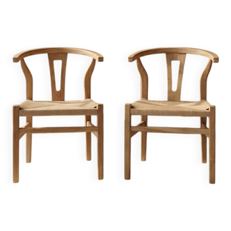 Pair of "Wishbone" style chairs – Oak & cordage