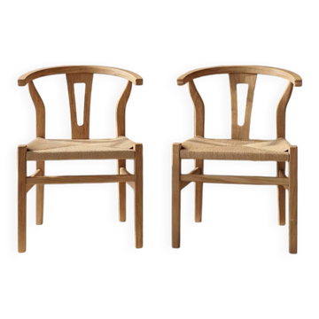 Paire de chaises style "Wishbone" – Chêne & cordage