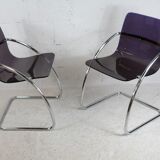 Pair of chairs by Yves Christin, tubular steel, purple plexiglass. Ed. Airborne, France cira 1970