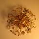 Vintage wall lamp or ceiling lamp in golden metal, glass flowers