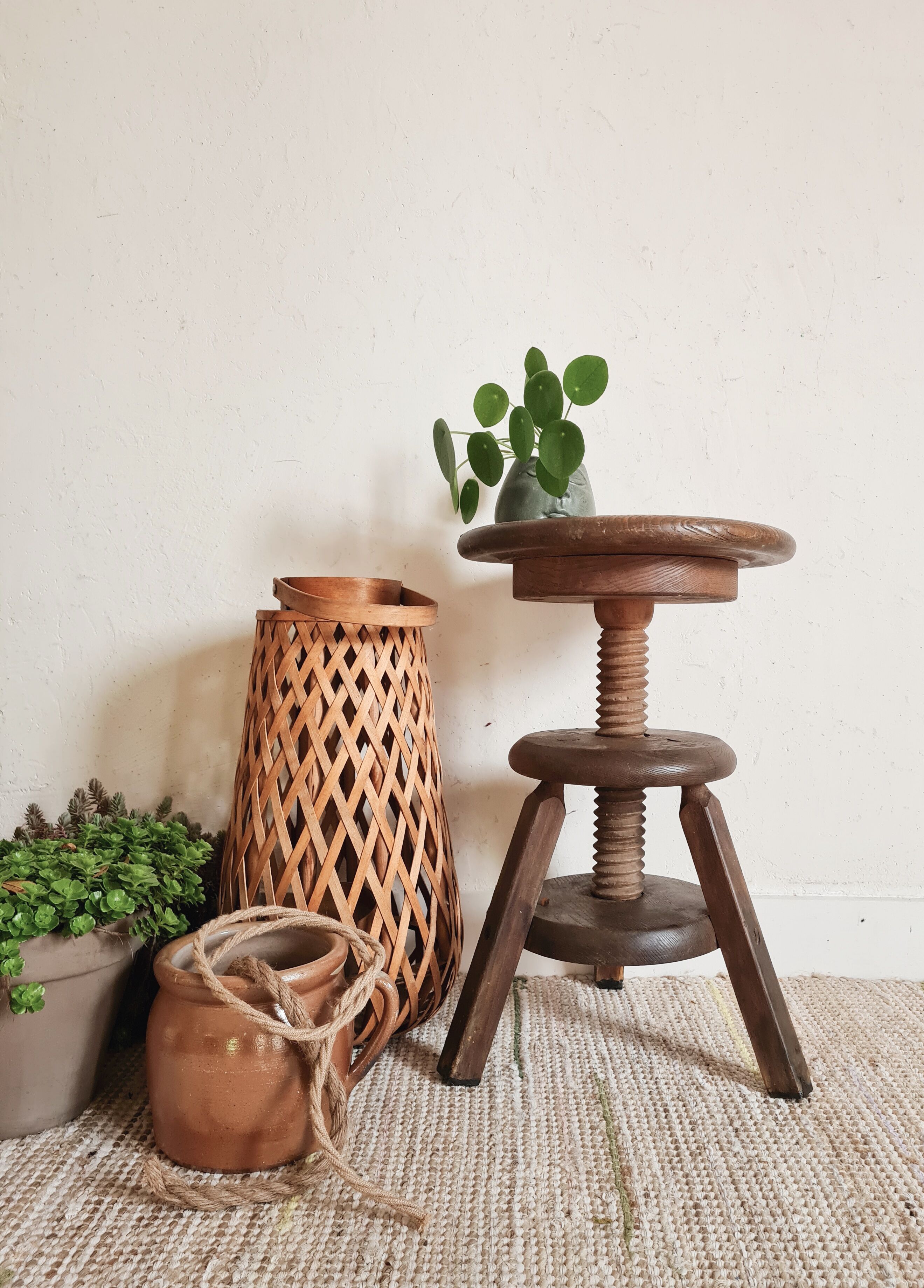 Adjustable old wooden stool