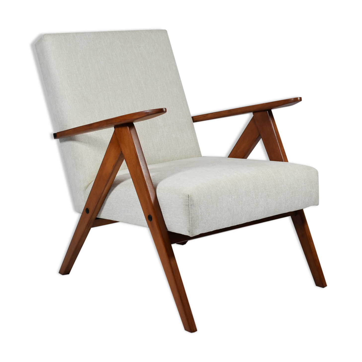 Vintage scandinavian armchair, 1960s, fully renovated, beige fabric