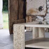 Coffee table in travertine and glass by Claude Berraldacci