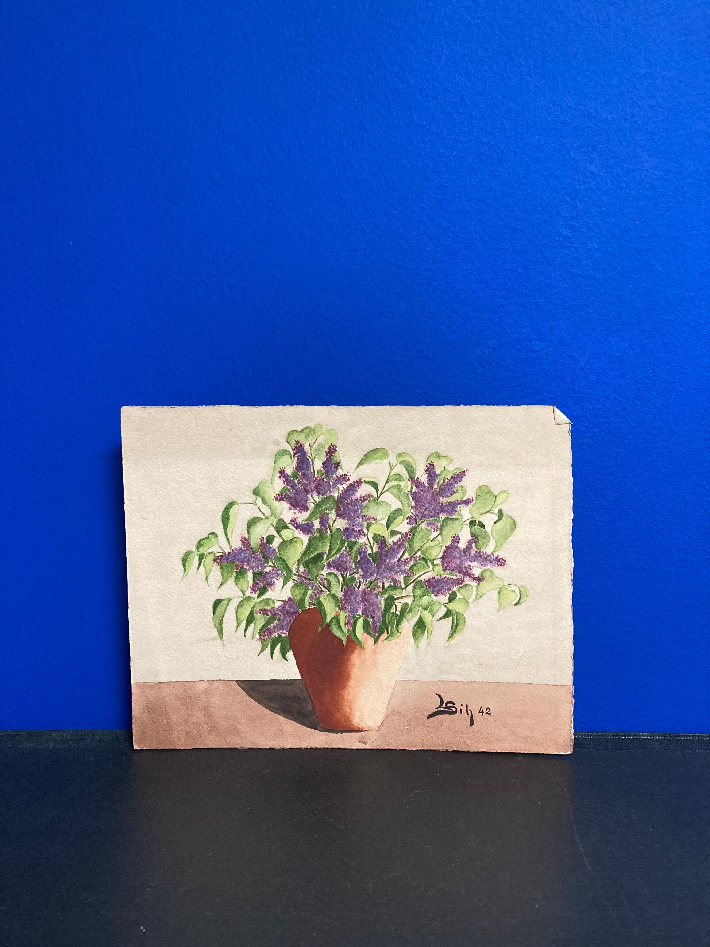 Watercolor bouquet lilac vintage