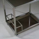 Brushed metal and smoked glass trolley or serving cart, Italy 1970s