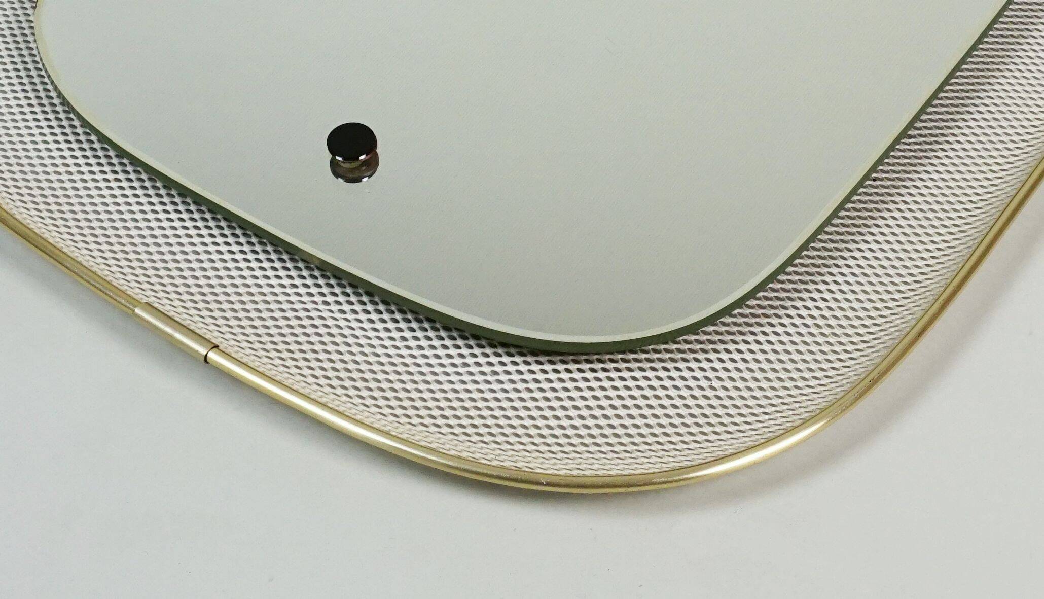 beautiful 1950's mid century modern WALL MIRROR wire mesh frame and brass