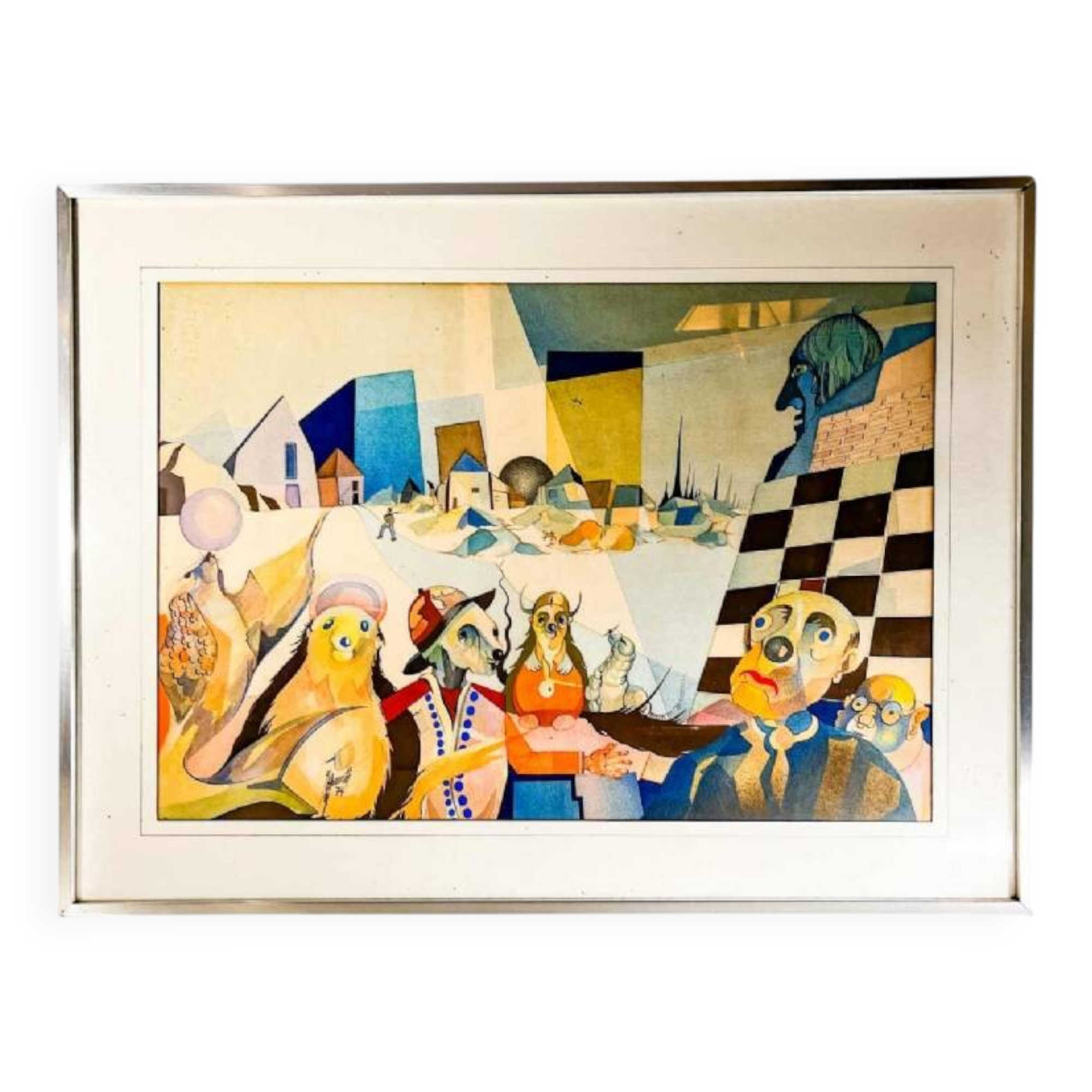 Tableau cubo-surréaliste, technique mixte sur papier