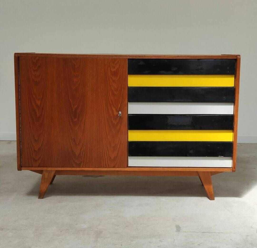 Set of 2 furniture pieces: Large sideboard Libena and Buffet U458 Jiroutek in yellow.