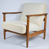 Original scandinavian armchair, renovated, 1960s, teak, beige Cord