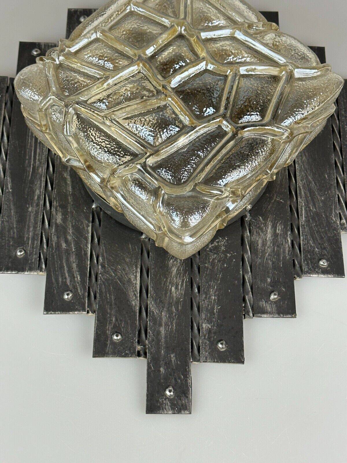 60's 70's Brutalist Wall Lamp Iron & Glass Wall Sconce