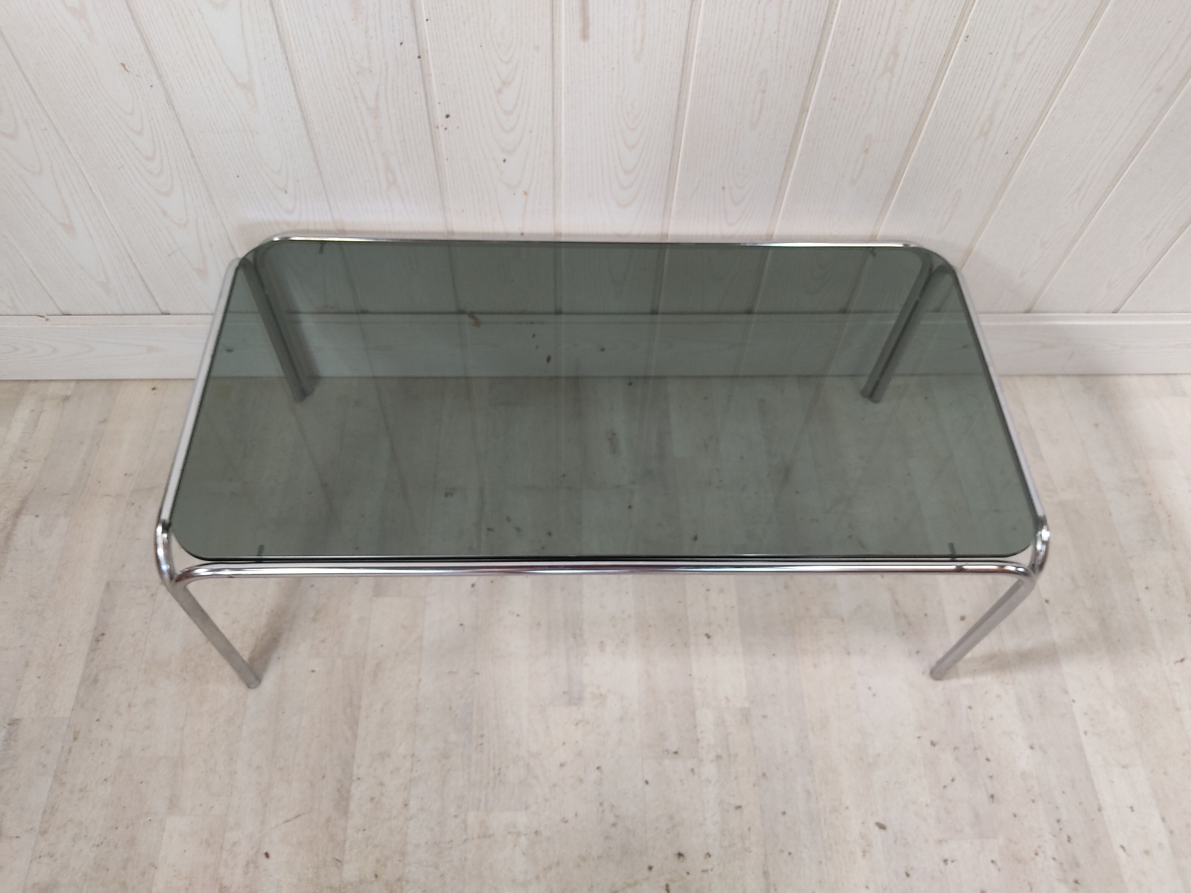 Vintage coffee table chrome and smoked glass