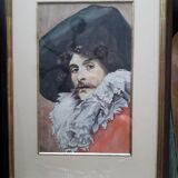 Old signed painting representing a musketeer