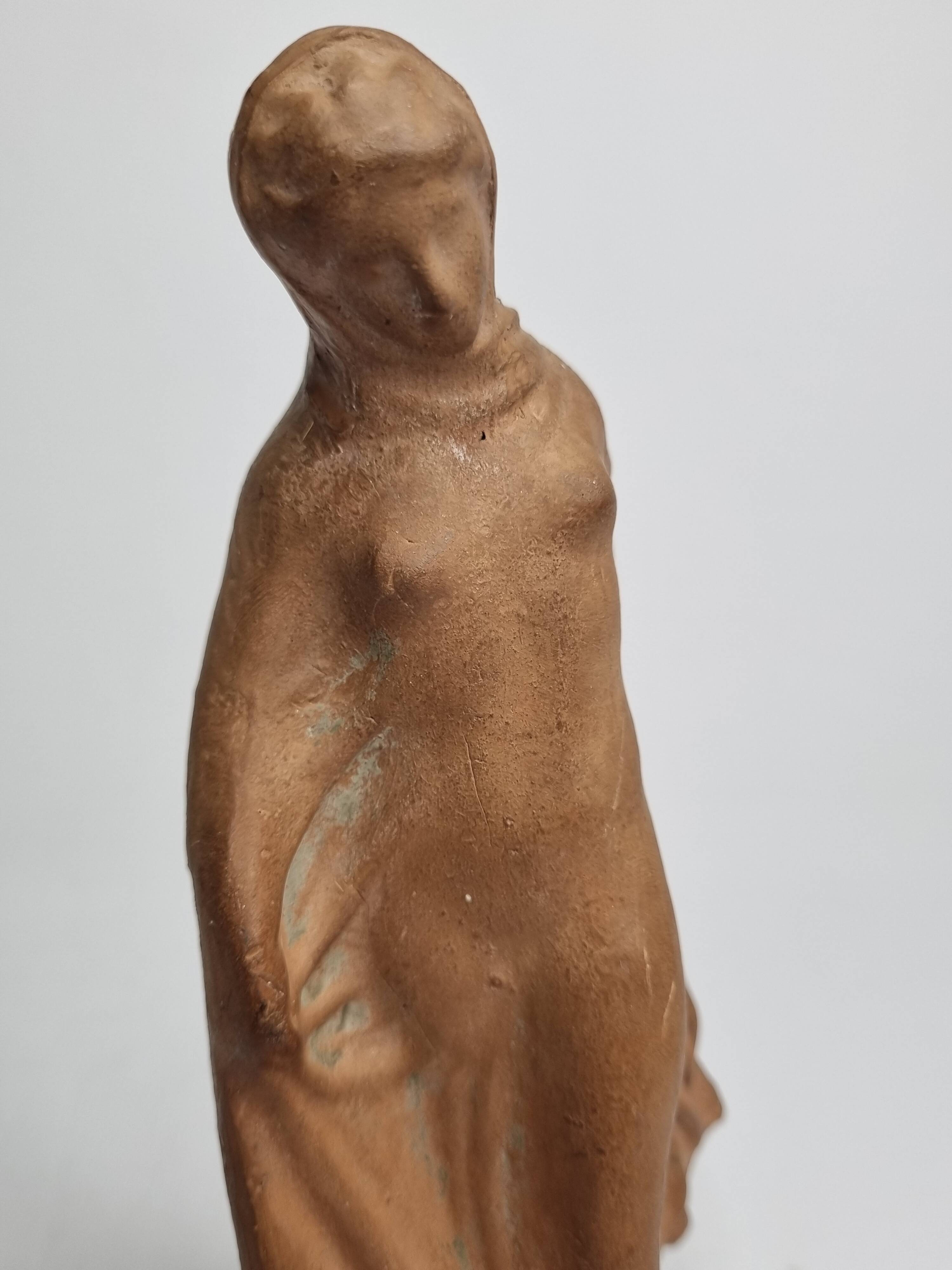 Draped Tanagra after Alexandre Bigot, Terracotta statuette, 20 cm