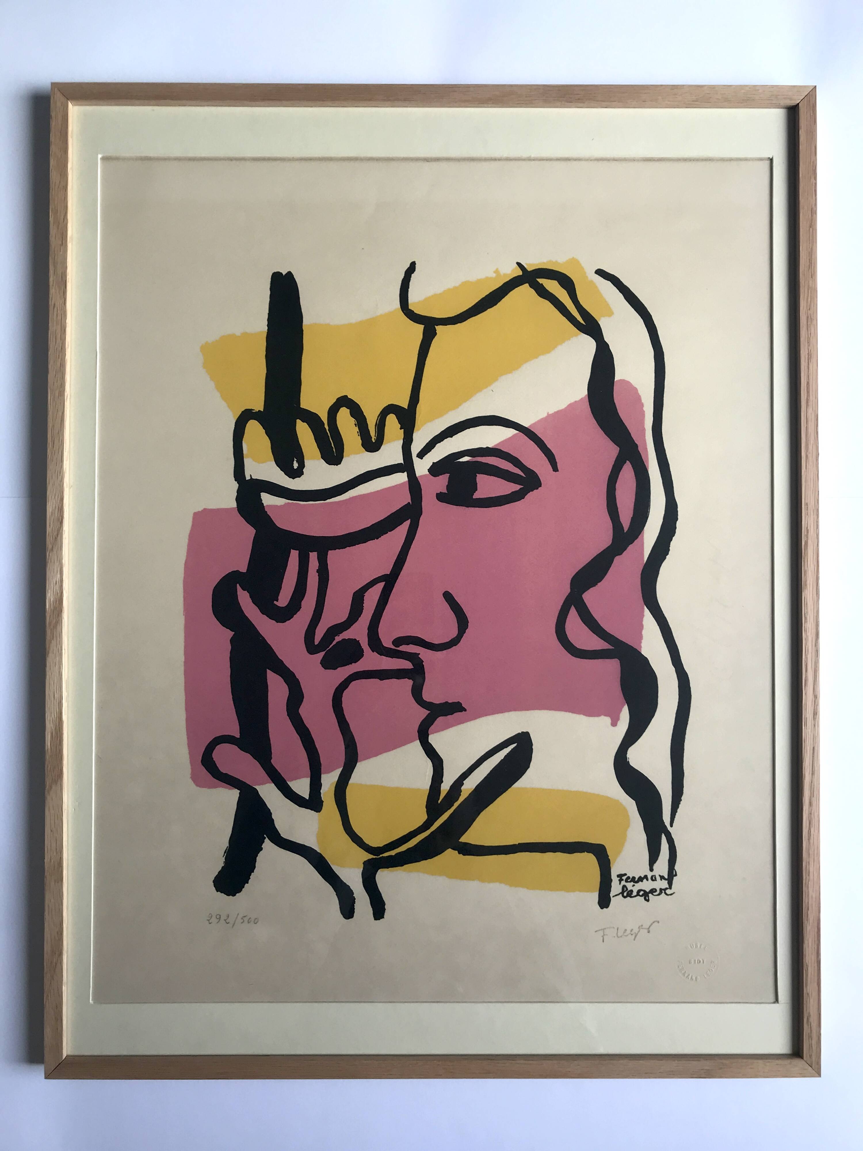 Fernand LEGER, Profile with Flower, c. 1948. Signed and stamped lithograph.