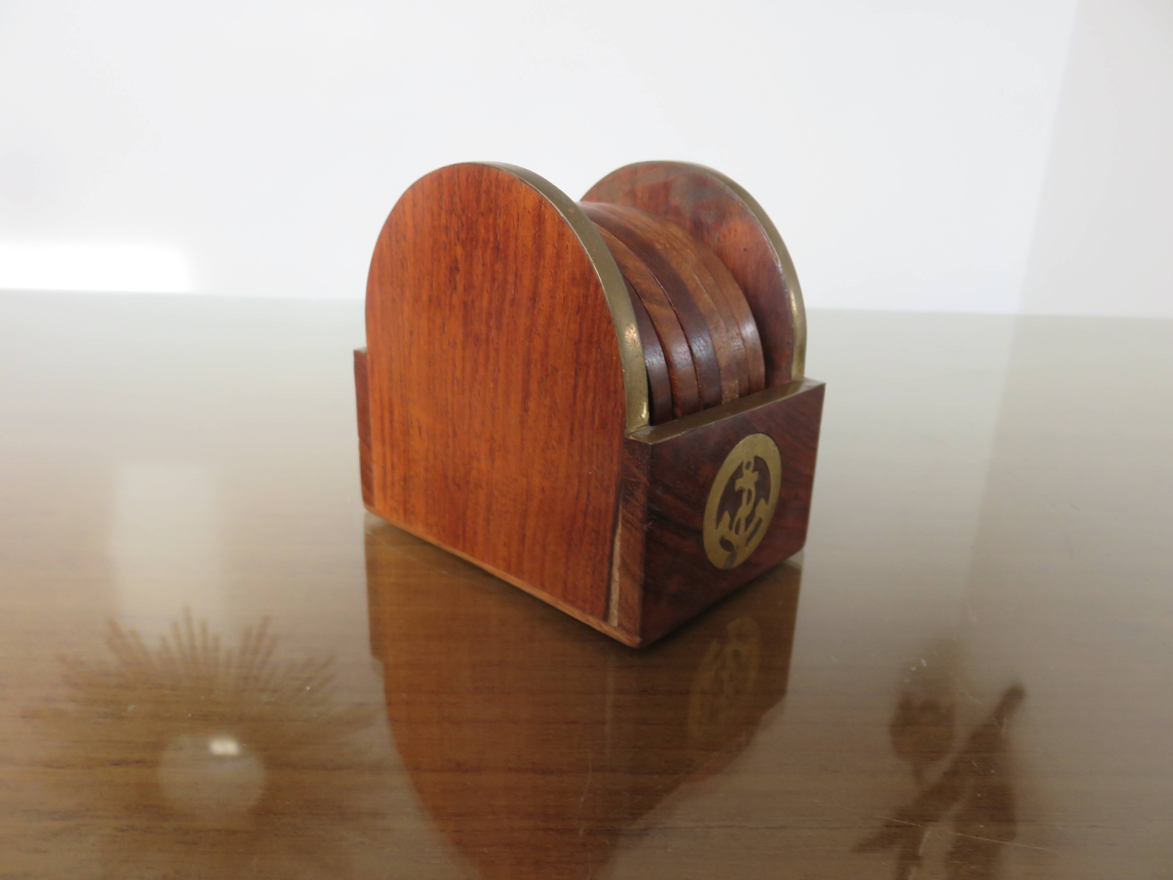 6 coasters in rosewood and brass 1970