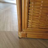 Storage column, bookcase in wood and woven rattan