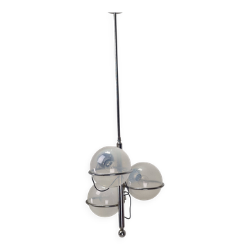 Italian Chrome Lamp with Three Opaline Glass Globes – 1970s