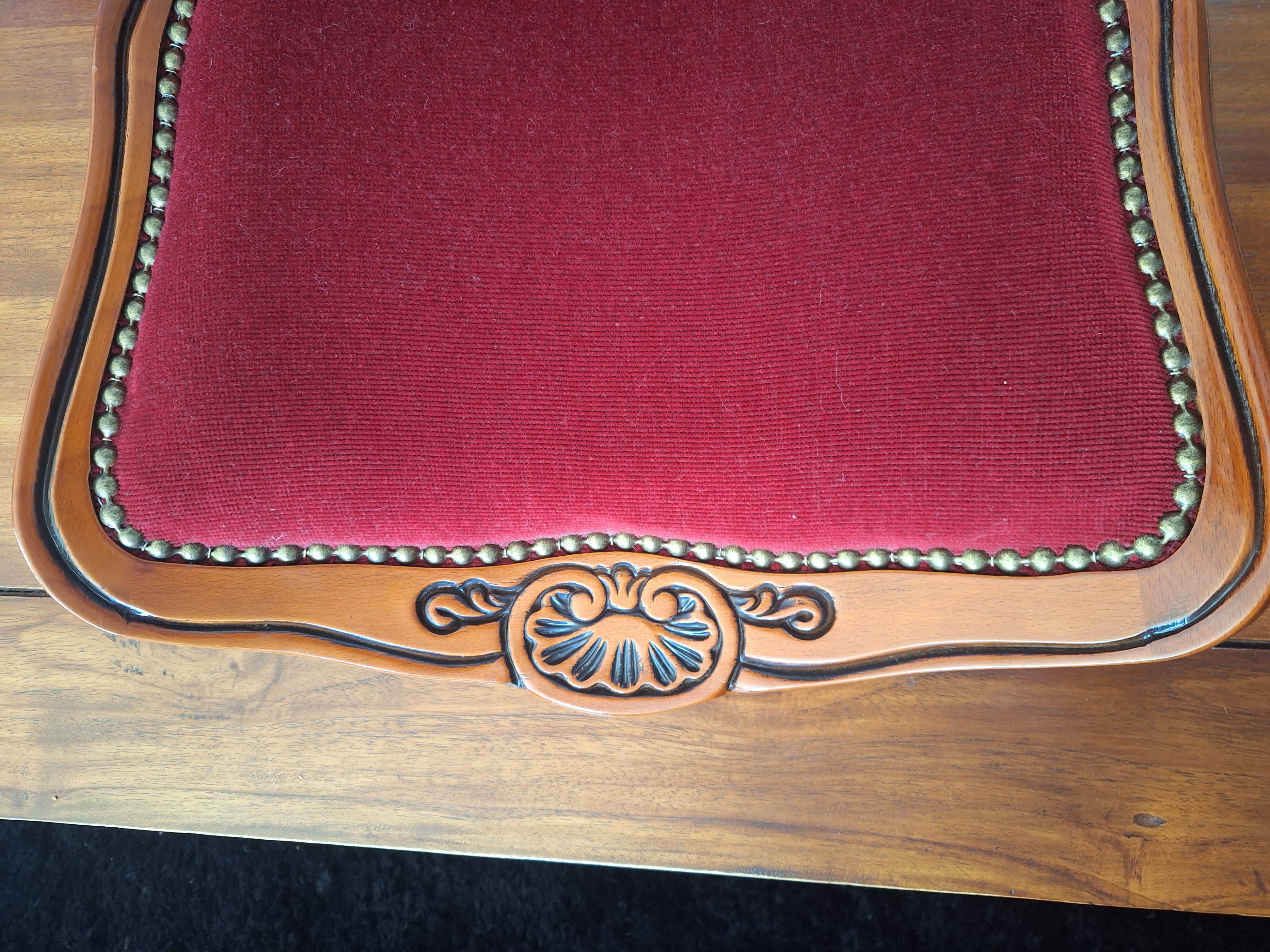 superb set of (8/10) Louis XV chairs in solid cherry with burgundy velvet