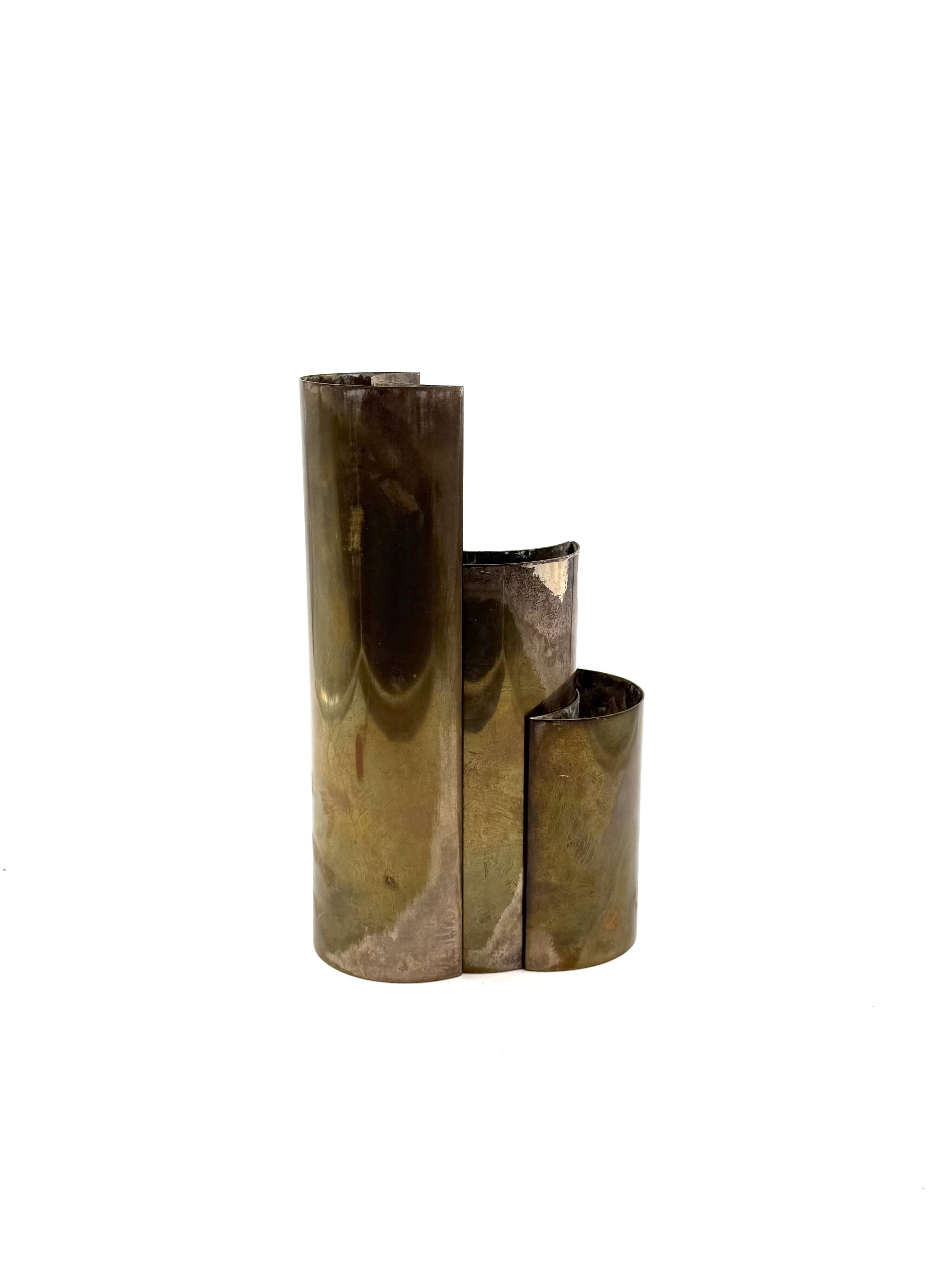 Mid-century set of 3 silver-plated vases, GiBi Italy 1970s