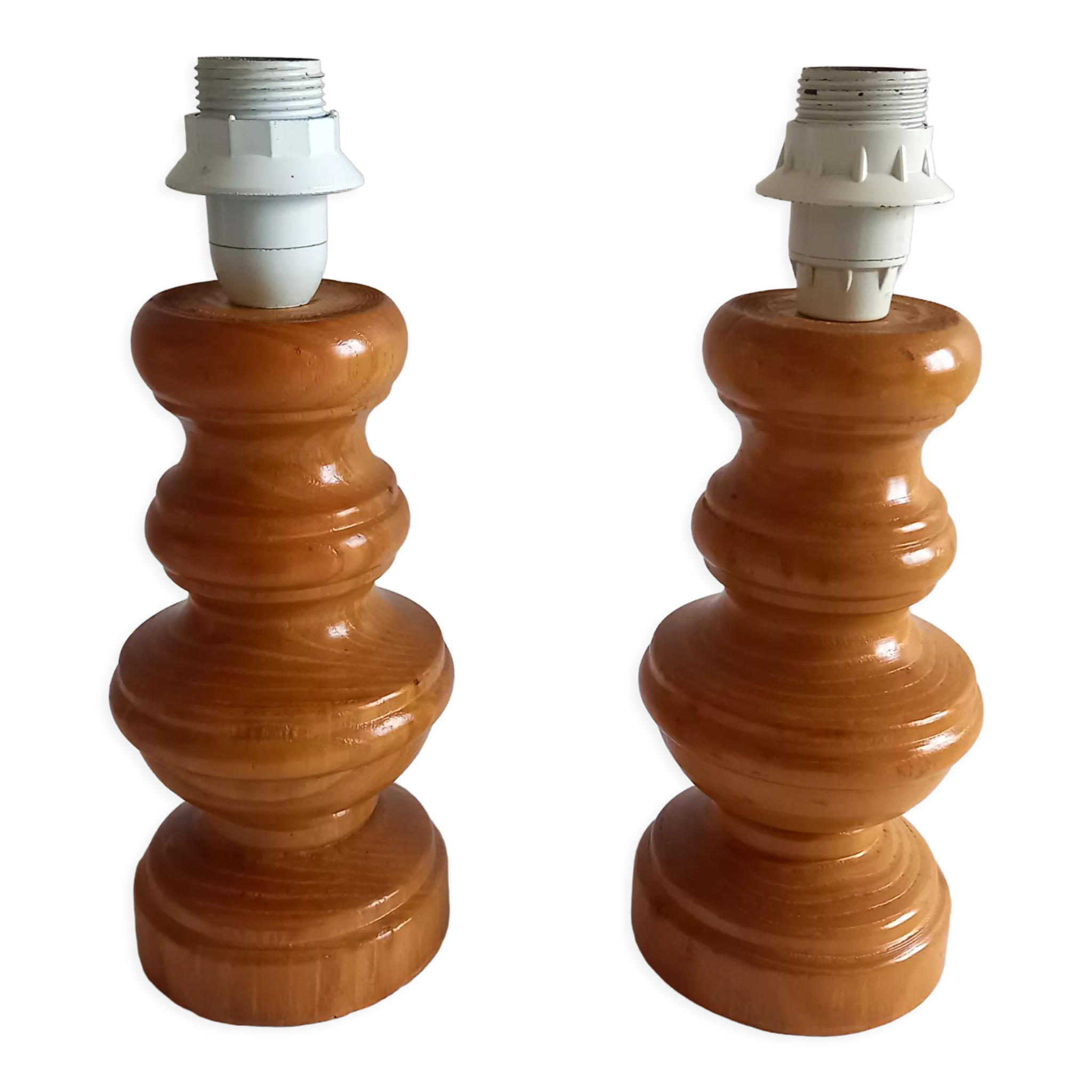 Pair of wooden lamp legs turned vintage 70s