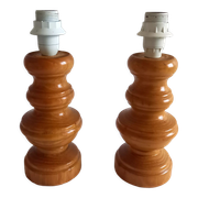Pair of wooden lamp legs turned vintage 70s
