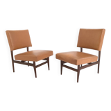 Pair of Vintage Camel Skai Lounge Chairs with Ebonized Wood Frame by Dassi