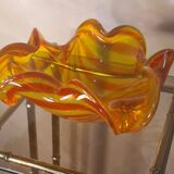 empty pocket, thick glass ashtray, yellow and red, 20x20xh 9cm, Murano Venice 1970,,