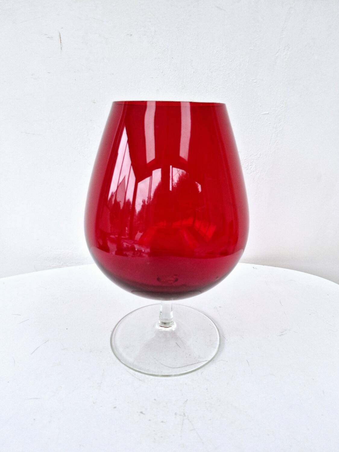 Vintage empoli italian glass red brandy type footed vase