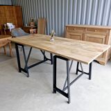 Table industrielle pieds acier bois massif