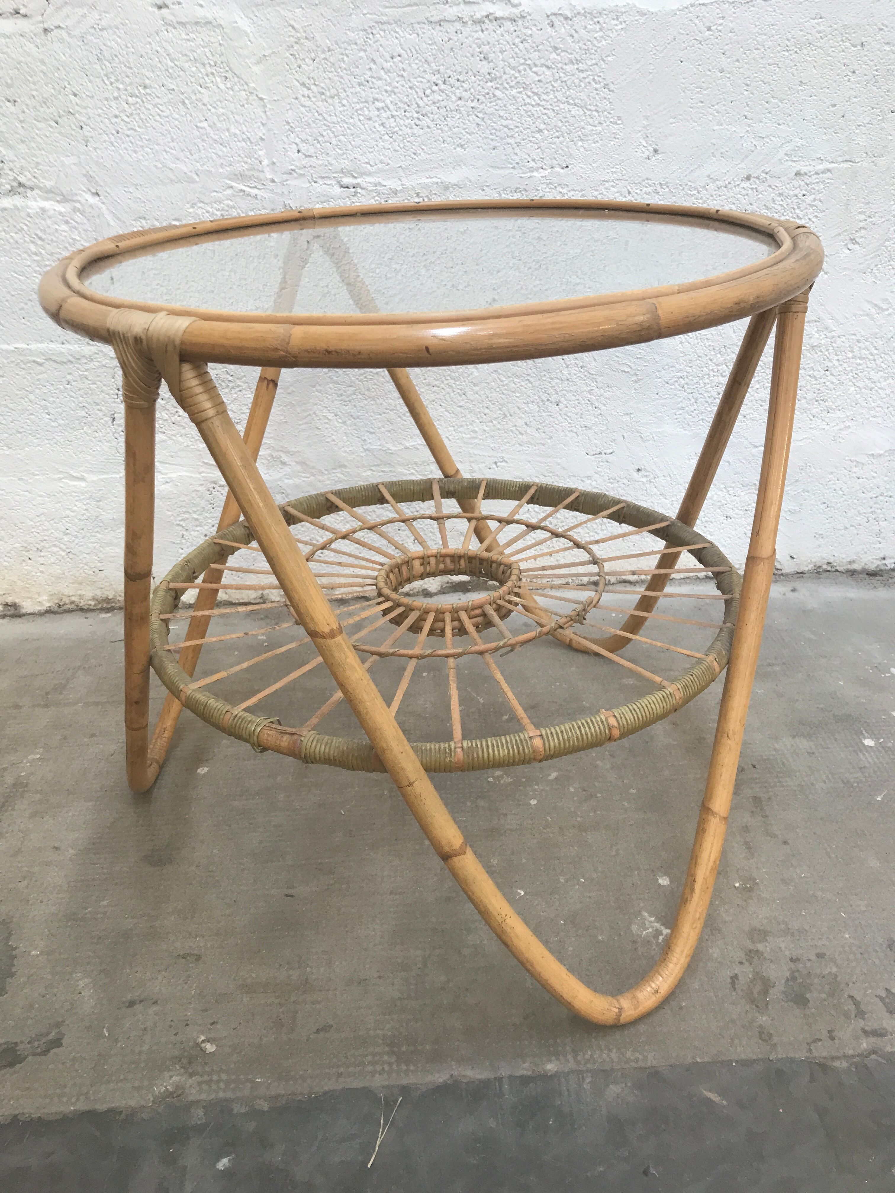 Bamboo and glass coffee table