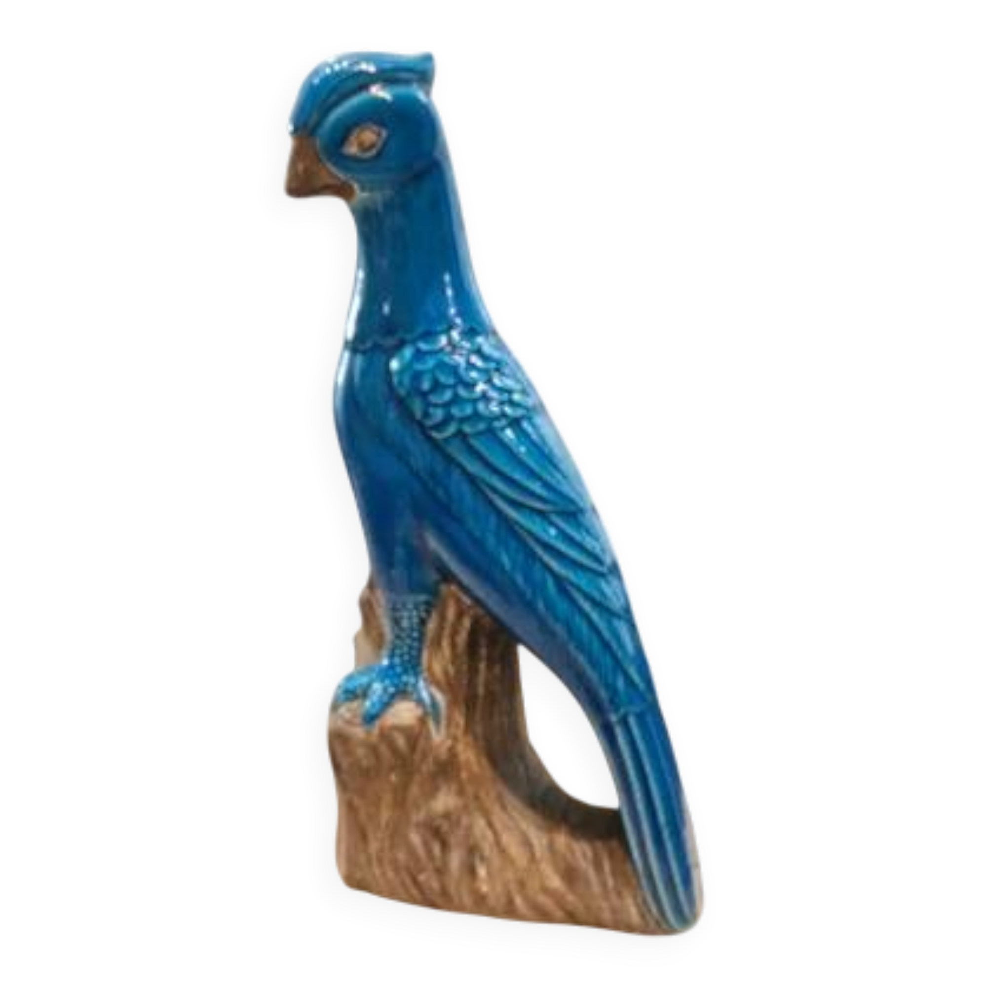Turquoise glazed ceramic cockatoo parrot statuette 30 cm