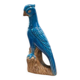 Statuette perroquet cacatoès en céramique émaillée turquoise 30 cm