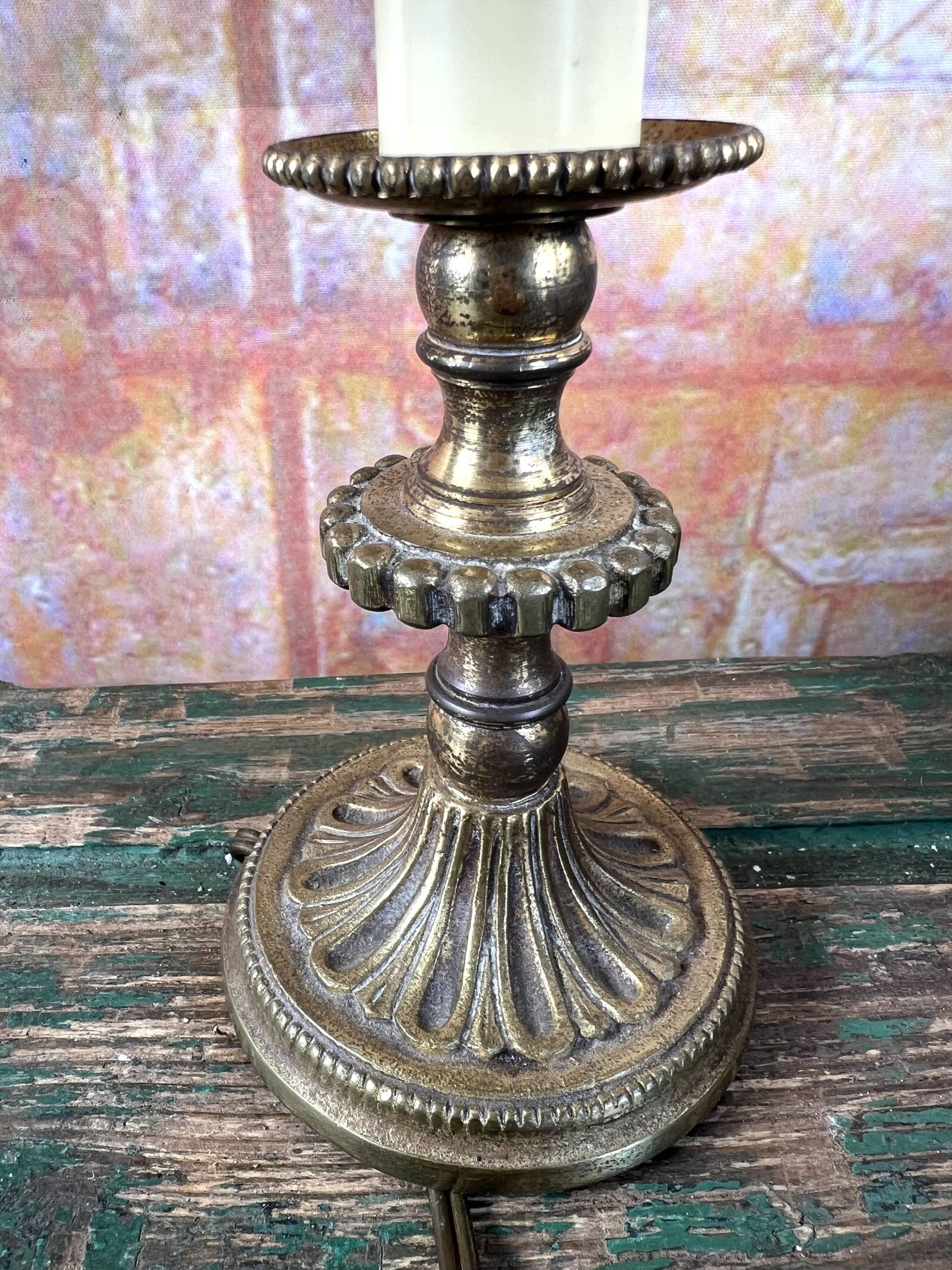 Lampe ancienne en laiton – Abat-jour à franges